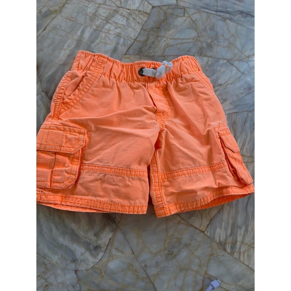 Carters Baby Boy Neon Orange Cargo Shorts 9 Months Elastic Waist Cotton